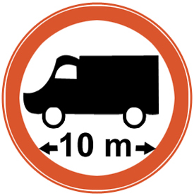  No entry for vehicles exceeding 10 meter in length